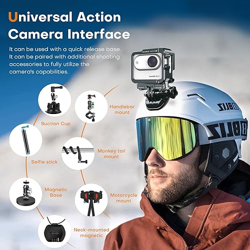 Miniatura 7 de REYGEAK Jaula de aluminio para Insta360 GO 3, carcasa protectora de metal duradera con soporte de zapata fría compatible con soporte de pivote