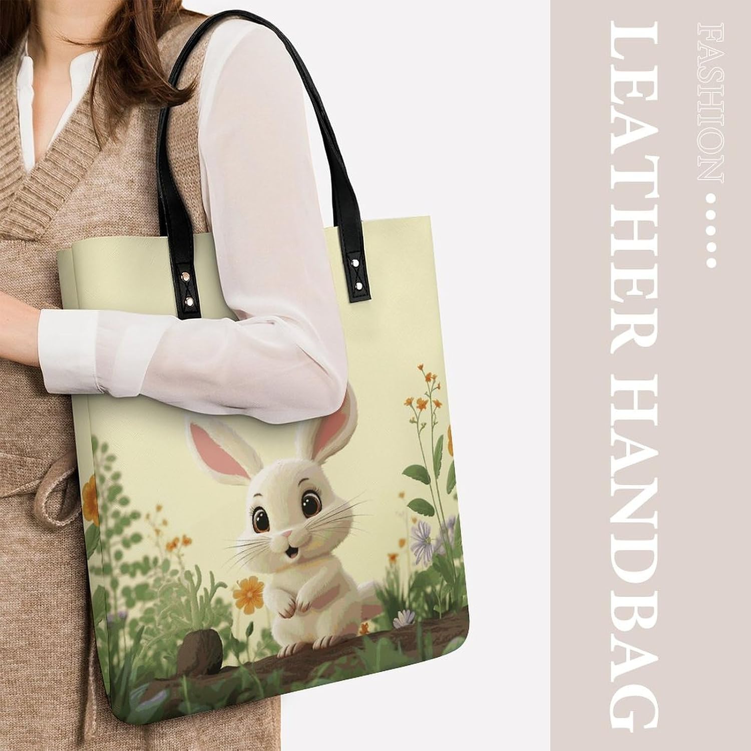 Cute Bunny Handbags Large Capacity, Tote Bag Stylish Slouchy, Shoulder Bags for Work Beach Travel And Shopping Grocery.