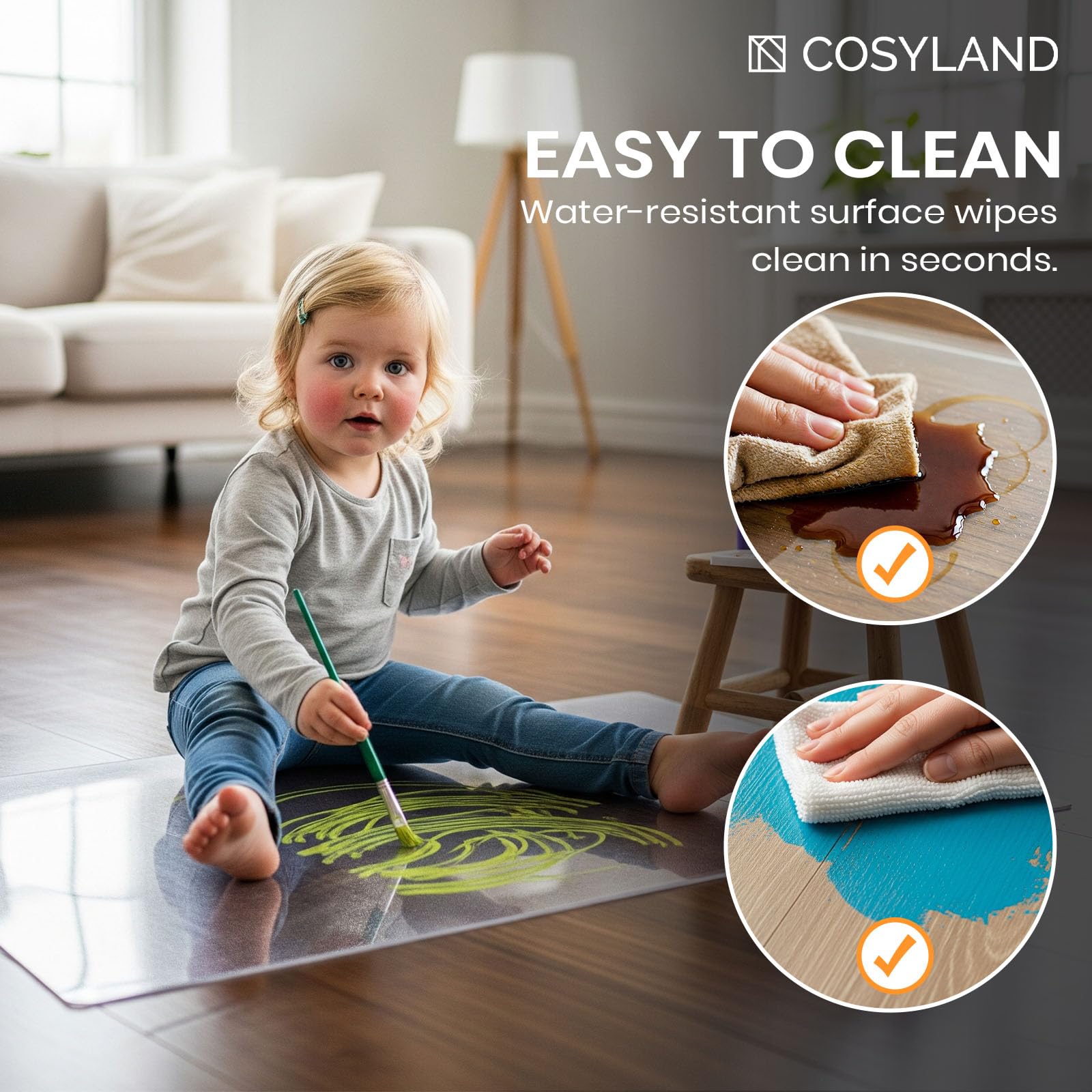 COSYLAND Mata Ochronna Pod Krzesło Biurowe Przezroczysta 100x120 cm – Antypoślizgowa Podkładka na Twarde Podłogi, Podkładka Pod Krzesło Biurowe Przezroczysta, Nieodpowiednia dla Wykładzin