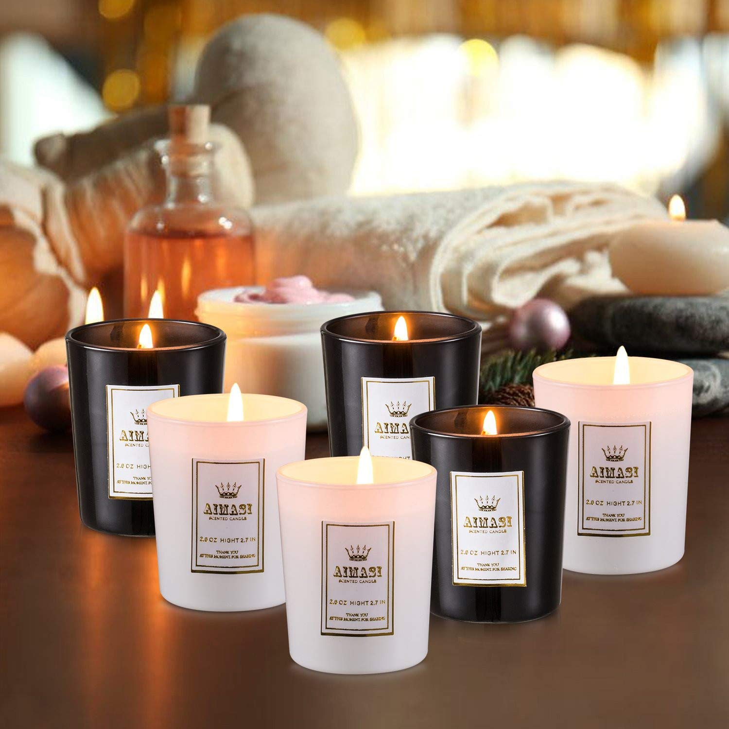 Duftkerze, Geschenk-Set aus Glas, 100 % natürliches Sojawachs, 6 Aromen, Vintage, Aromatherapie-Kerzen, für Freunde, Familie, Party, Hochzeit, Valentinstag