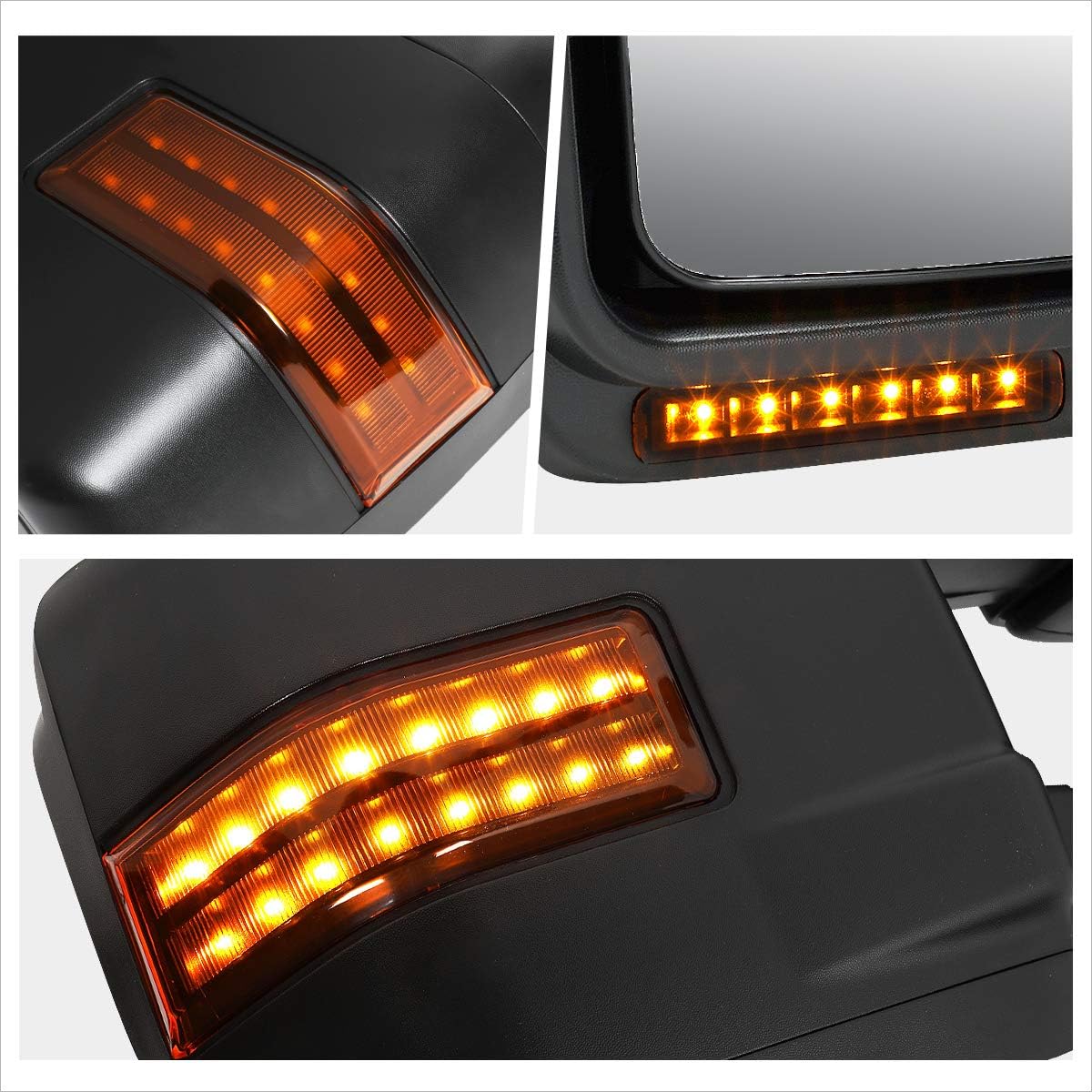 [Pair] Manual Adjusted Tow Towing Mirrors Side Mirrors w/Amber LED Signal Compatible with 08-16 Ford F250-F550 SD,Black