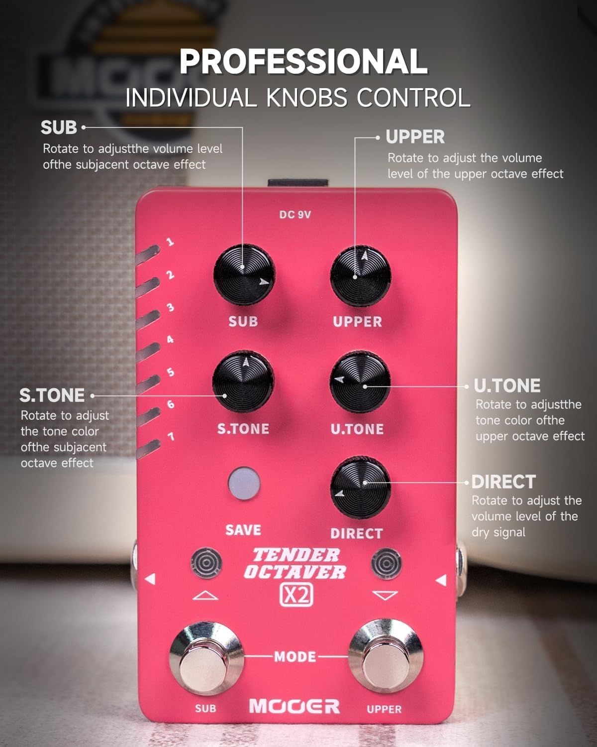 MOOER Octave Guitar Pedal Cover for 2 Complete Octaves Individual Tone Adjustment for the Octave Effect 14 Presets Slots (X2)