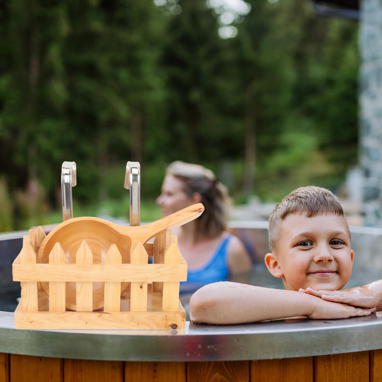Cestino Portaoggetti in Legno per Bagno Supporto a Parete Cesto Appeso per Secchio da Bagno Accessorio Pratico per Mestoli D'acqua
