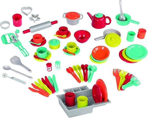Miniatura 7 de Battat Juego de cocina de juguete, 71 accesorios de cocina de simulación, 4 ajustes de mesa y cubiertos, apto para lavavajillas y sin