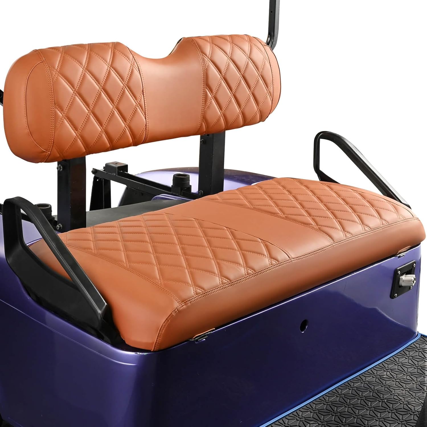 NOKINS Golf Cart Diamond Seat Covers Kit, Fit for EZGO TXT 1994-2013/EZGO RXV OEM Standard Front Seat Cushion, Golf Cart Vinyl Seat Cover, No Nails Required (Black and Brown Stitching)