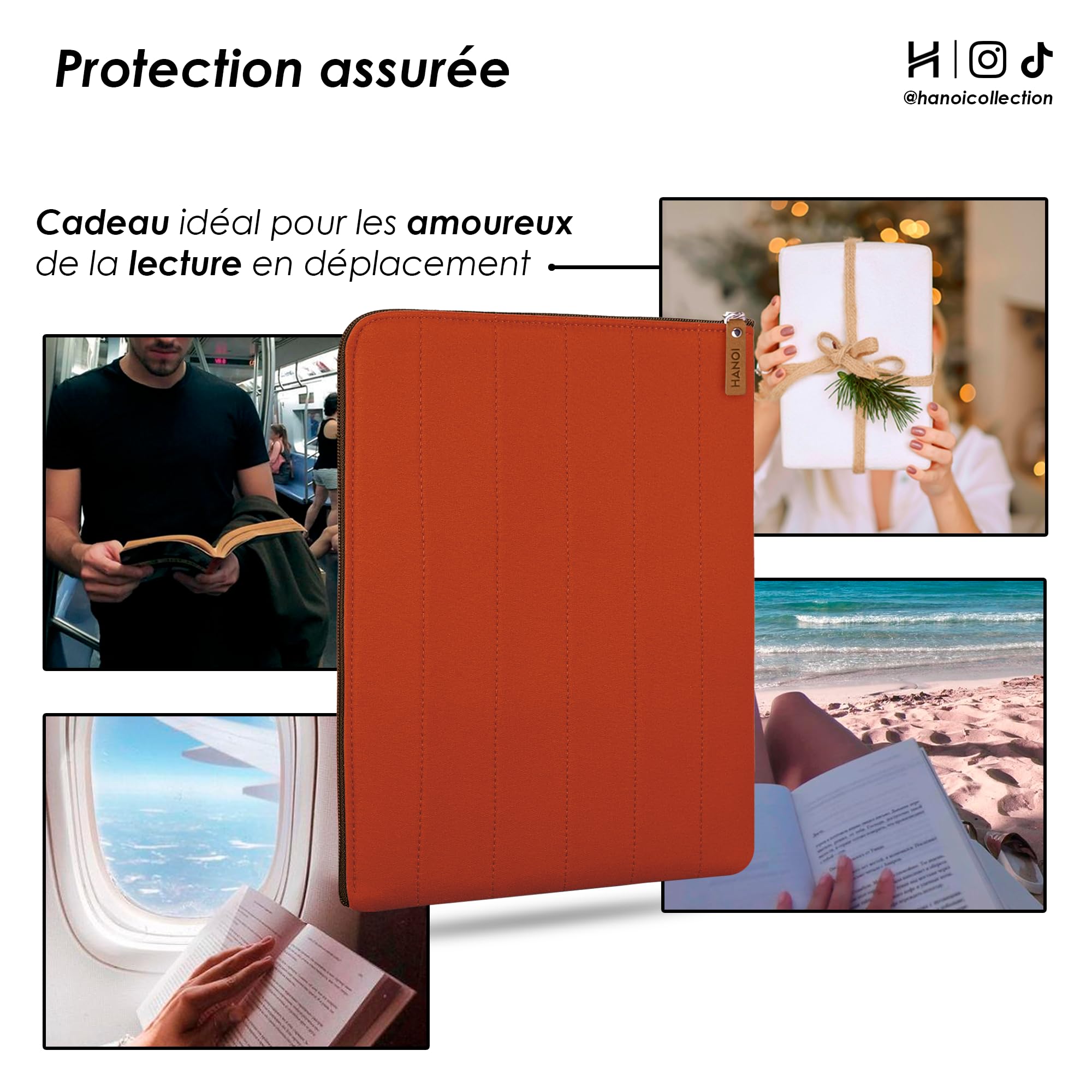 Lisboa™ Housse pour livres de lecture avec fermeture éclair. Housse de transport pour livres rembourrée. Couverture de livres, Protection pour livres. (Orange, Grande)