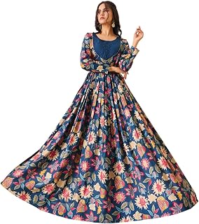 Madhuiram Textiles Women's Vatican Print Flared Anarkali Gown for Women Round Neck Pintex Ethnic Dress(M-2568 Maroon and M... Price In India