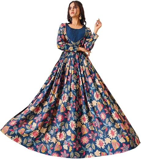 Madhuiram Textiles Women's Vatican Print Flared Anarkali Gown for Women Round Neck Pintex Ethnic Dress(M-2568 Maroon and M...
