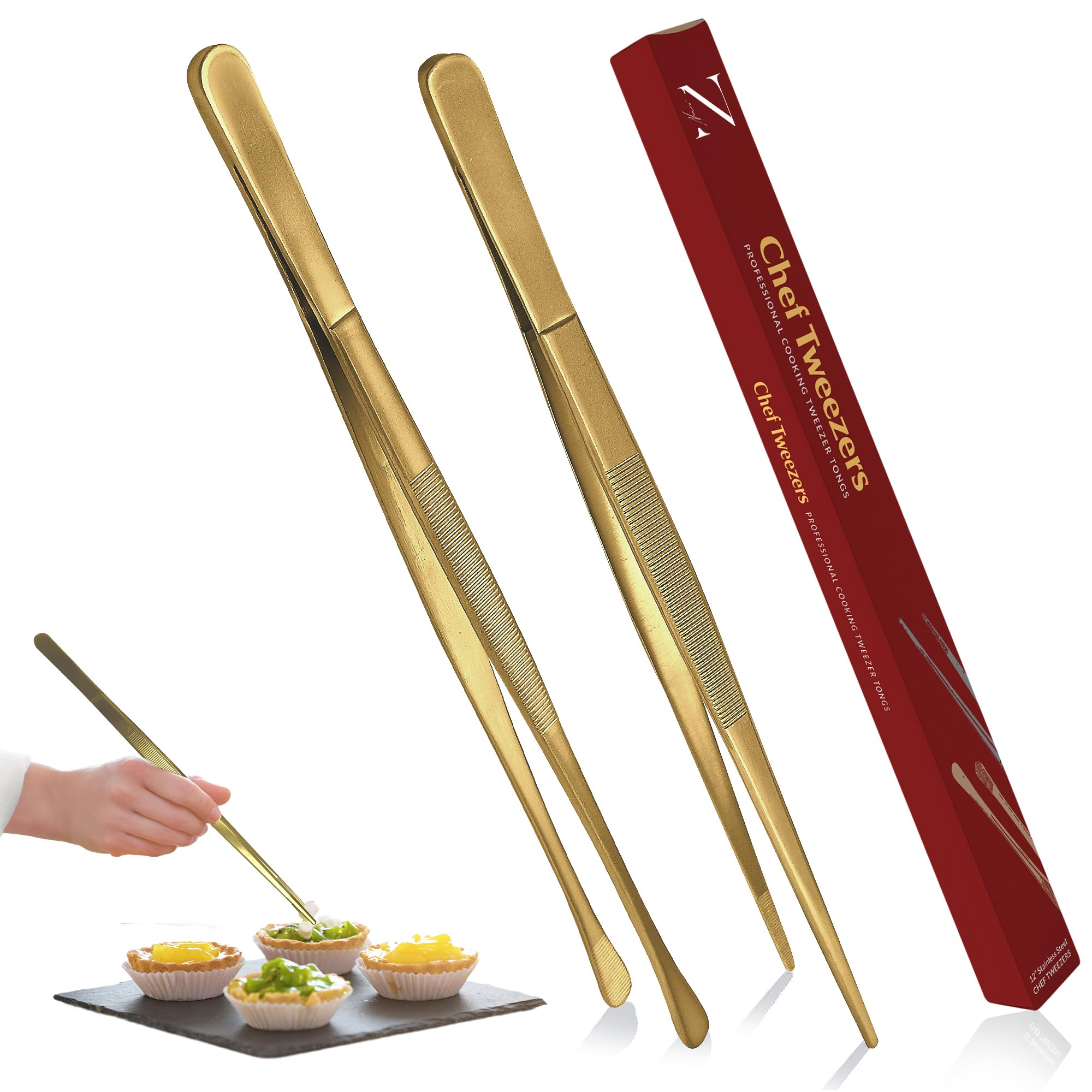 Namre' Tong Tweezer Tongs for Cooking - Plating Tweezers - 2 Pack