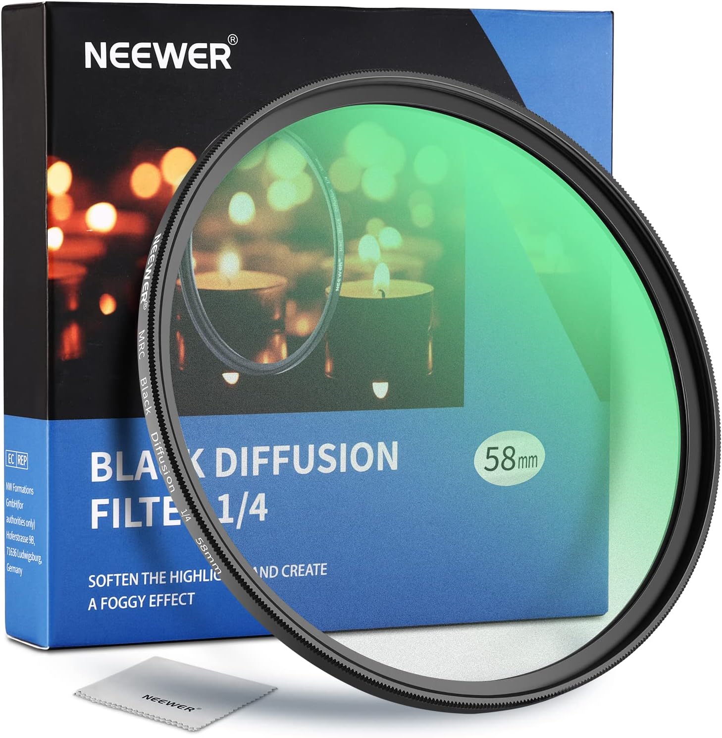 NEEWER 58mm Black Diffusion 1/4 Filter Mist Dreamy Cinematic Effect Filter Ultra Slim Water Repellent Scratch Resistant HD Optical Glass, 30 Layers Nano Coatings for Video/Vlog/Portrait Photography