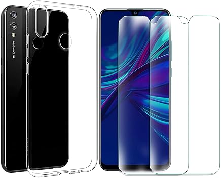 MYLBOO Funda Huawei Y7 2019 con Protector de Pantalla,[3 en 1] Funda Transparente TPU para tel?fono m?vil + [2 Pack] 9H Protector de Pantalla de Vidrio Templado para Huawei Y7 2019