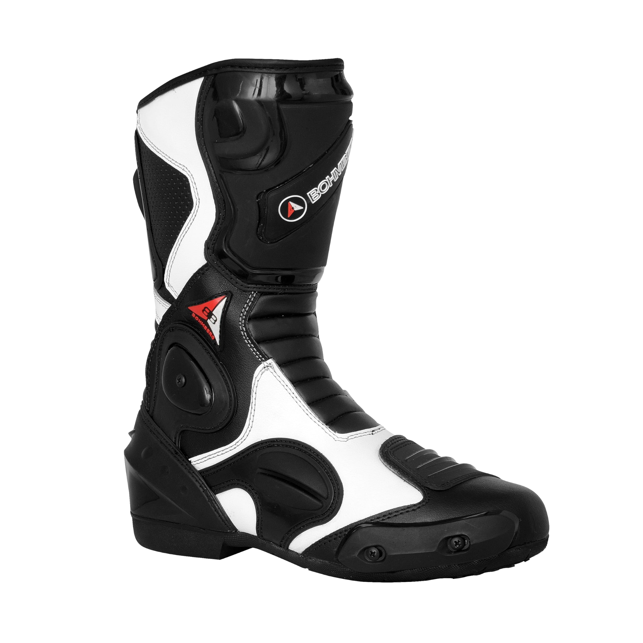 Bohmberg Spartans Motorradstiefel Herren-ergonomisch-leicht, Motorradschuhe aus echtem Leder mit aufgesetzten Hartschalenprotektoren Schwarz