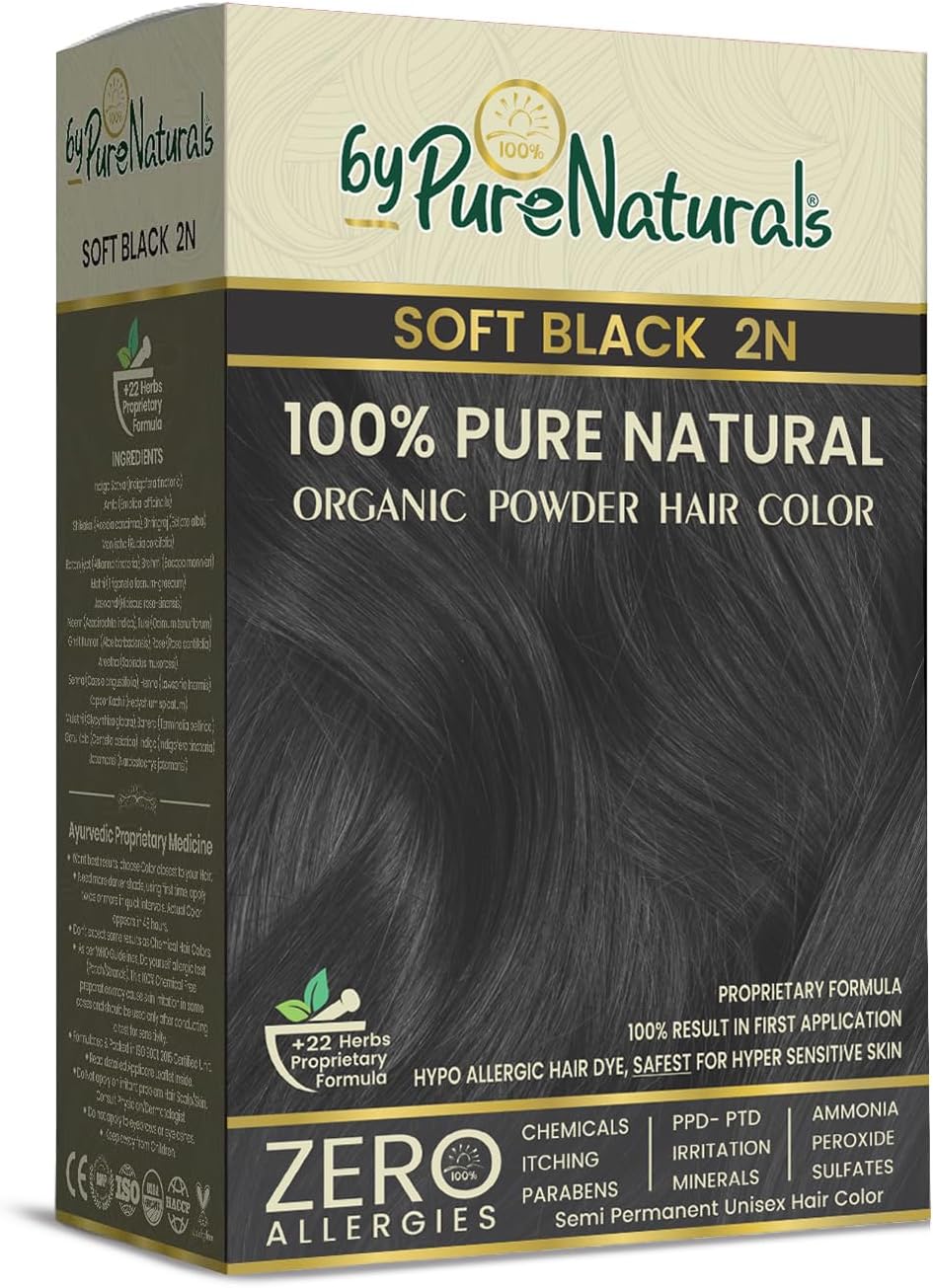 100% Organic Hair Colour Soft Black 2N for Men and Women, PPD and Ammonia Free