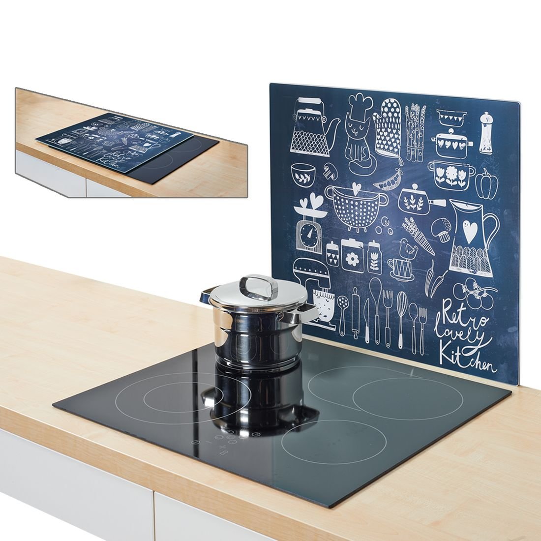 Zeller 26309 Placa de Panel de Cocina, Vidrio, Multicolor, 56x50x3 cm