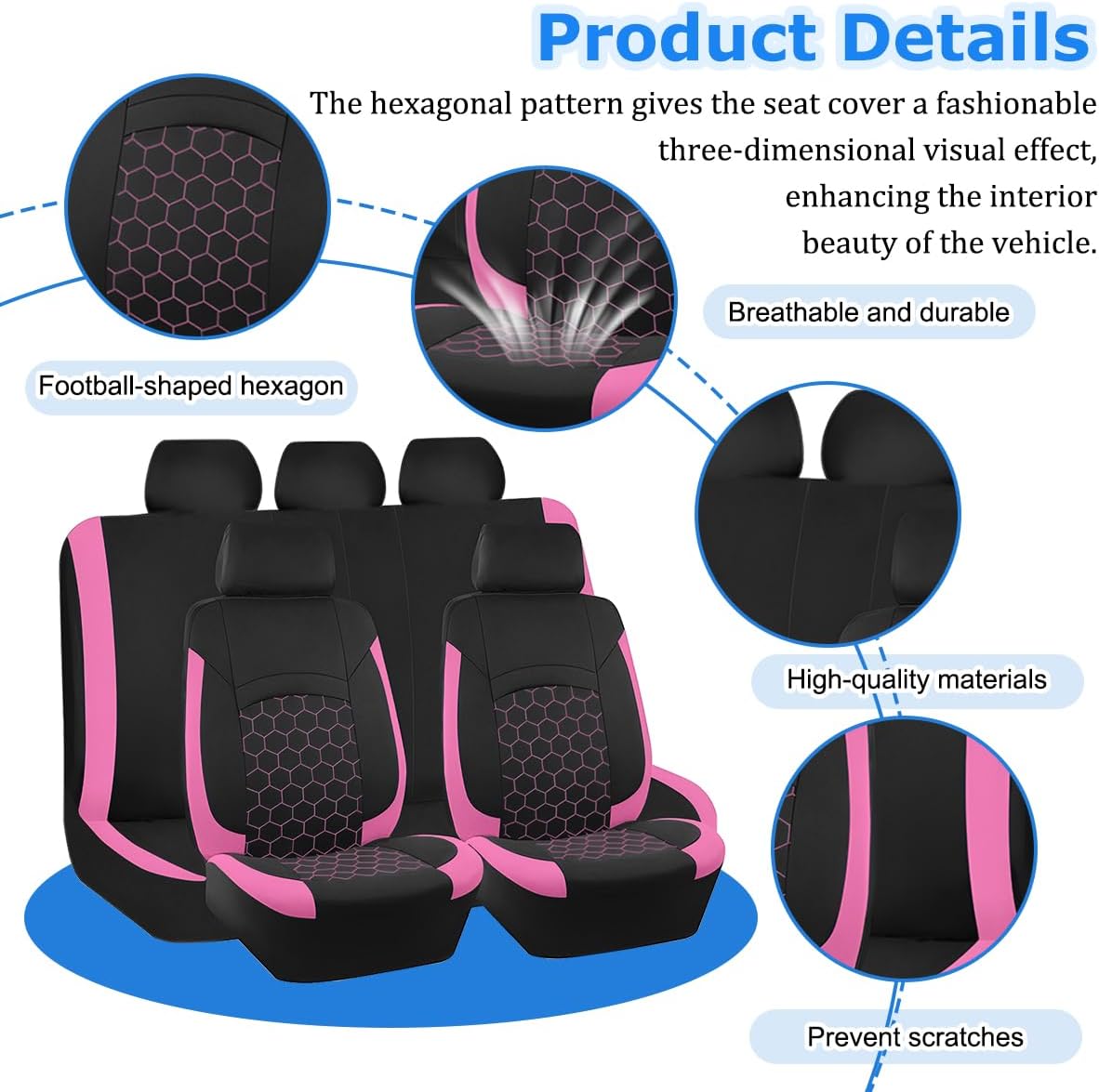 Car Seat Cover Full Sets, Water Proof Vehicle Front and Rear Split Bench with Removable Headrest Cover, Automotive Interior Seat Protectors, Universal Fit (Red)