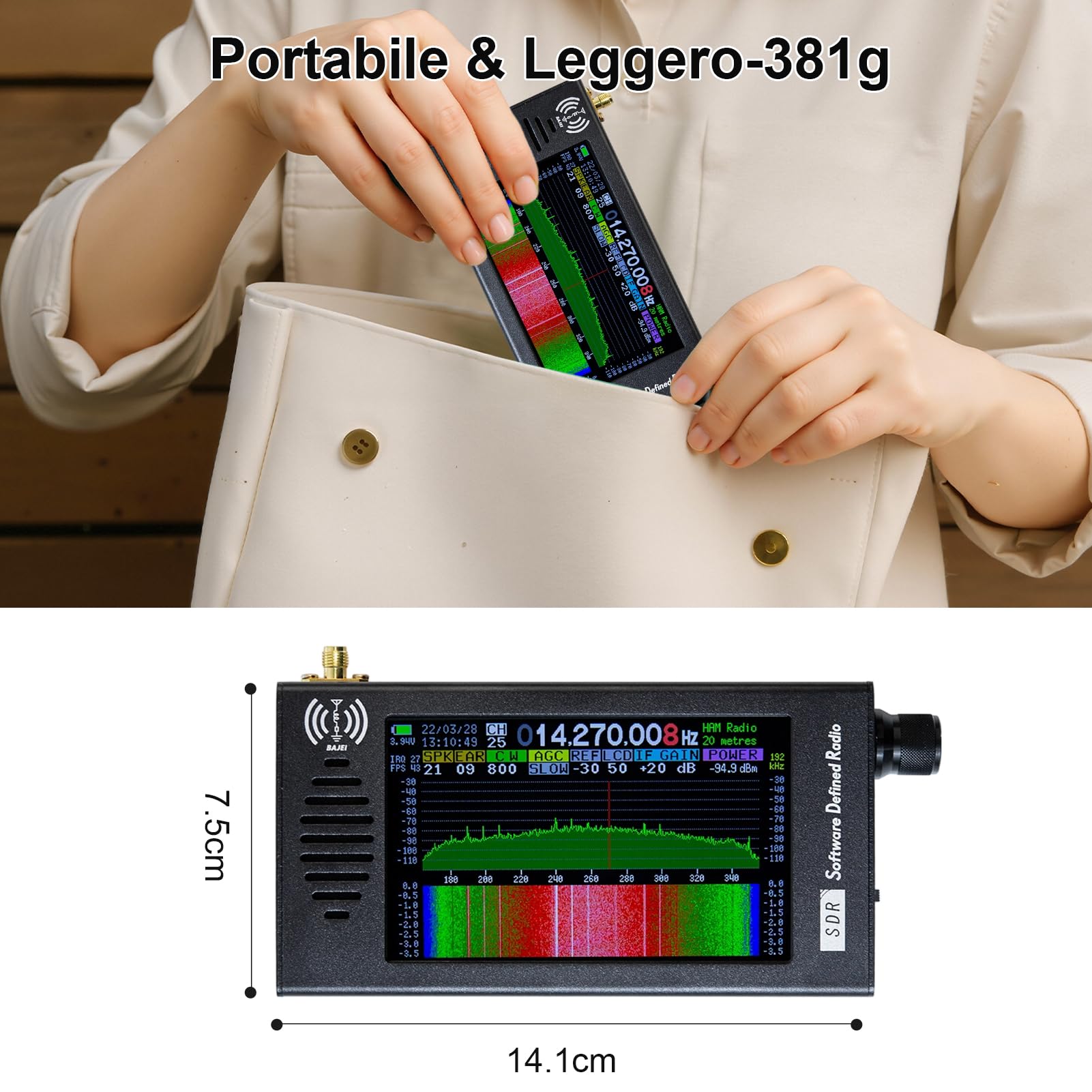 Ricevitore radio SDR-101, ricevitore radio portatile DSP da 4,3 pollici per CW/AM/FM, demodulazione digitale da 100 KHz a 149 MHz, ricevitori radio a onde corte