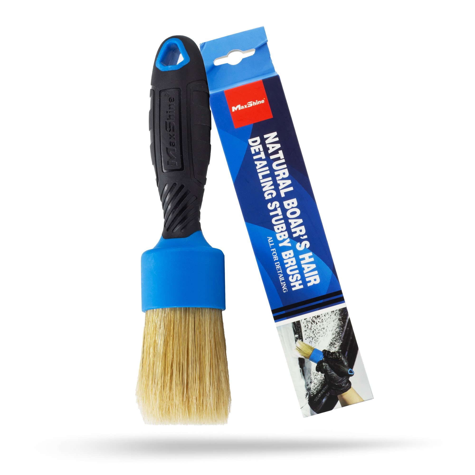 Maxshine Universal Blue 100% Boar's Hair or Mixed Bristle Stubby Detailing Brush – Premium Detail Brush for Interior & Exterior – Ideal for Wheels, Engines, Air Vents & Trim Cleaning