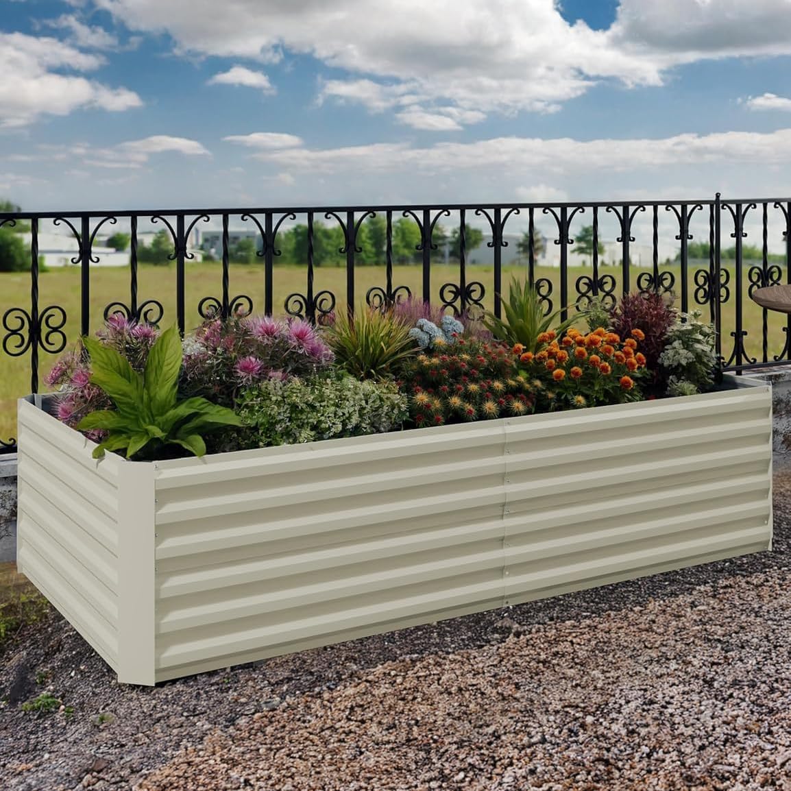 CABIHOME 1-Pc Outdoor Metal Raised Garden Bed, 350 Gallon Deep Root Planter Box for Vegetables, Herbs, Flowers, Succulents, Beige, 6×3×2Ft