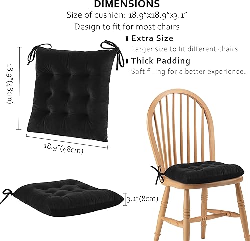 Miniatura 2 de ELFJOY Juego de 4 cojines cuadrados para silla de interior, cojines de asiento gruesos y suaves para cocina, comedor, silla de oficina (18 pulgadas,