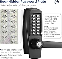 Vista 3 de Cerradura de Puerta de Entrada Sin Llave con Manija - Sin Baterías Cerradura de Puerta Comercial con Teclado - Fácil de Instalar y Usar - Resistente