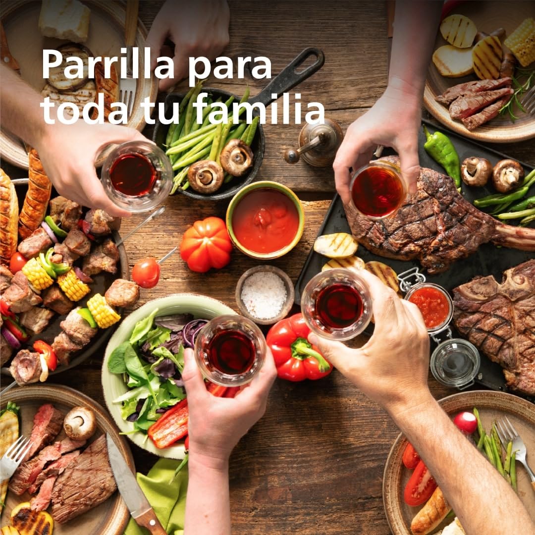 Philips Parrilla Grill Serie 5000 – Superficie Grande, Placas Reversibles, Zonas de Cocinado Dual, Temperatura Ajustable, 2400W, Antiadherente, Apto para Lavavajillas (HD6222/95) | Antiadherente, apto para lavavajillas, placas reversibles, 2 zonas de cale