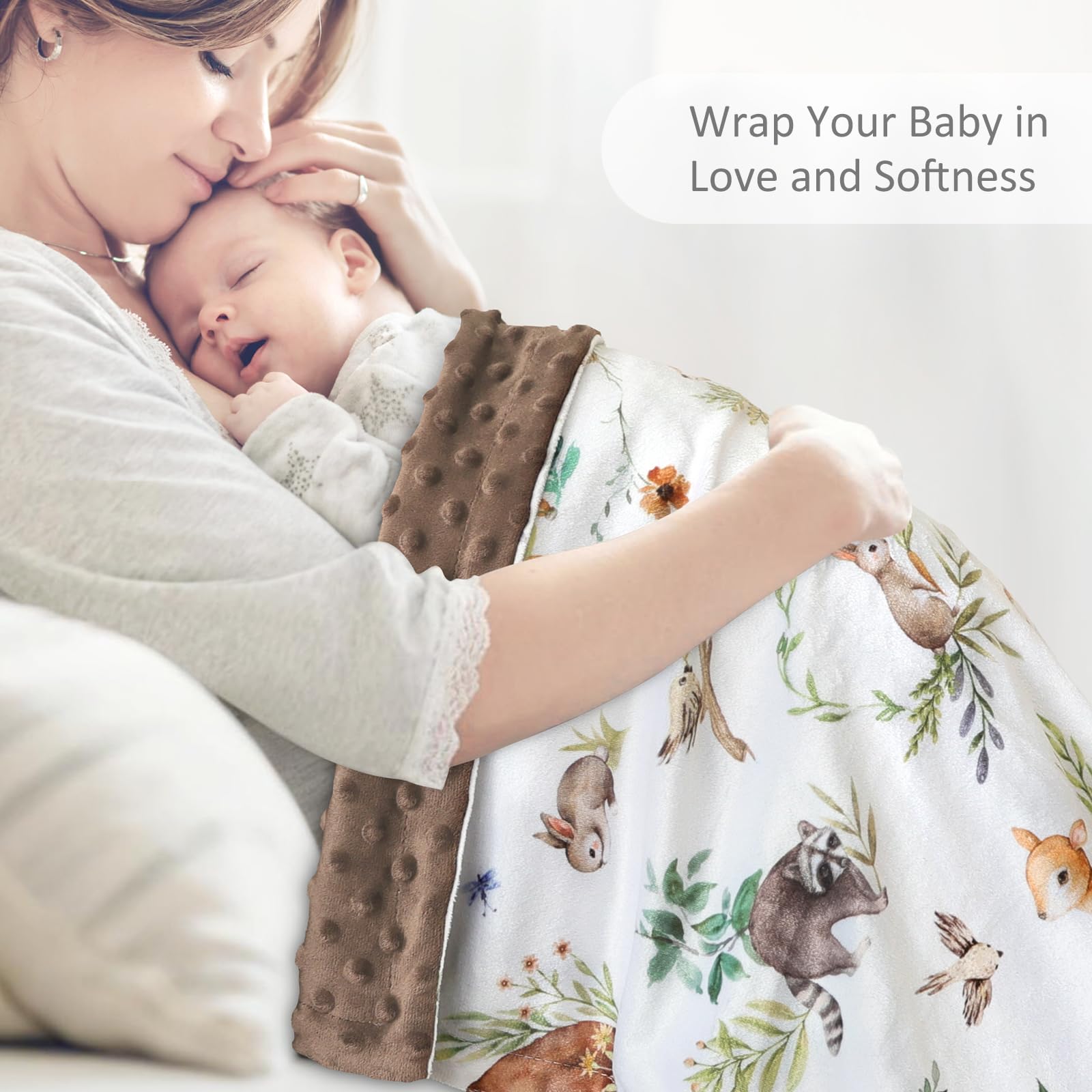 Bear - Coperta per bambini e ragazze, in morbida peluche con retro a doppio strato a punteggi, per neonato, con animali e boschi, multicolore stampato, regalo da viaggio, 70 x 100 cm