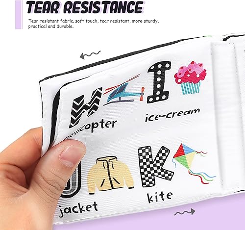 Miniatura 7 de Toyvian 2 piezas de libro de tela suave para bebé, color blanco y negro, alto contraste, actividades para bebés, libros arrugados, juguetes de