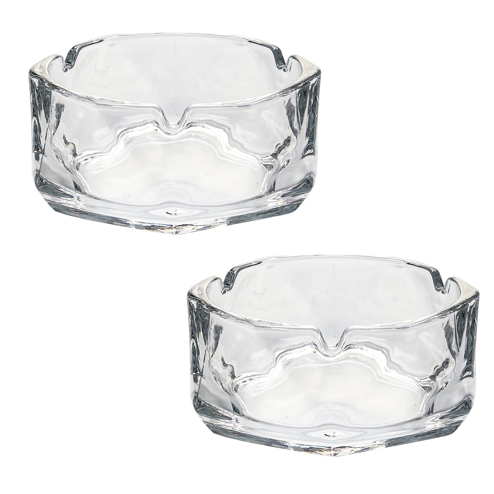 Glass Ashtrays Set of 2 Large Geometric Design 4.3 Inches Wide Ideal for Indoor Use in Living Rooms Offices Bars Restaurants or Outdoor Garden Decoration a Stylish Gift for Men Clear