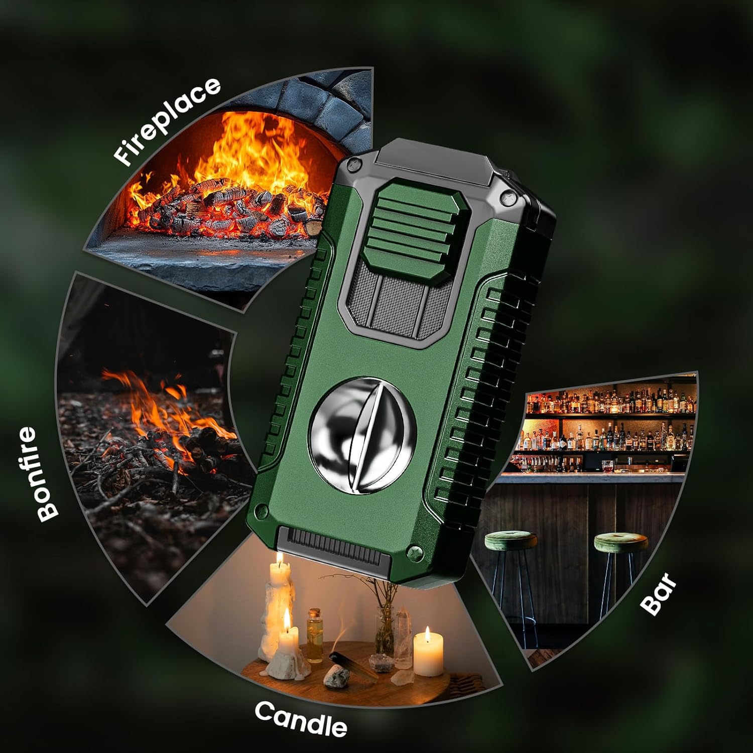5-in-1 Multifunctional Torch Lighter with Tool, Punch, Holder, and Windproof Triple Jet Flames, Refillable Butane Lighter for Travel, Outdoors, Accessories Gift for Men (Butane Not Included)