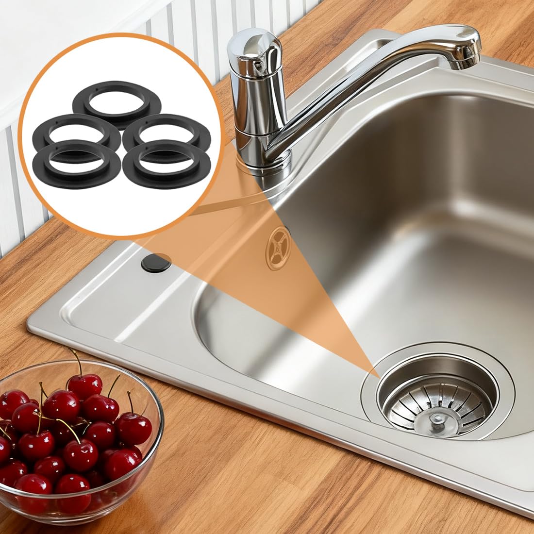 Junta Universal para Fregadero 5 Unidades con Anillo de Sellado, Accesorios de Repuesto para Cocina