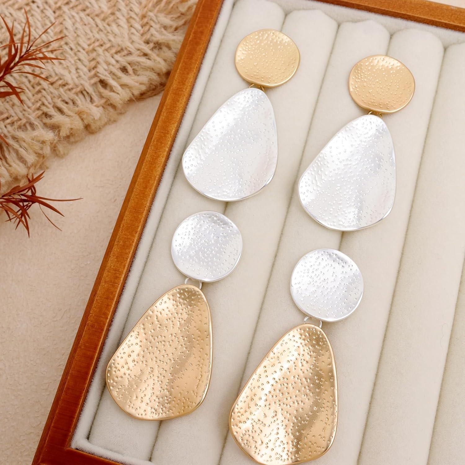 Jean Beau Gold Silver Chunky Dangle Earrings for Women, Trendy Geometric Hammered Statement Drop Earring Jewelry Gift - Image 7