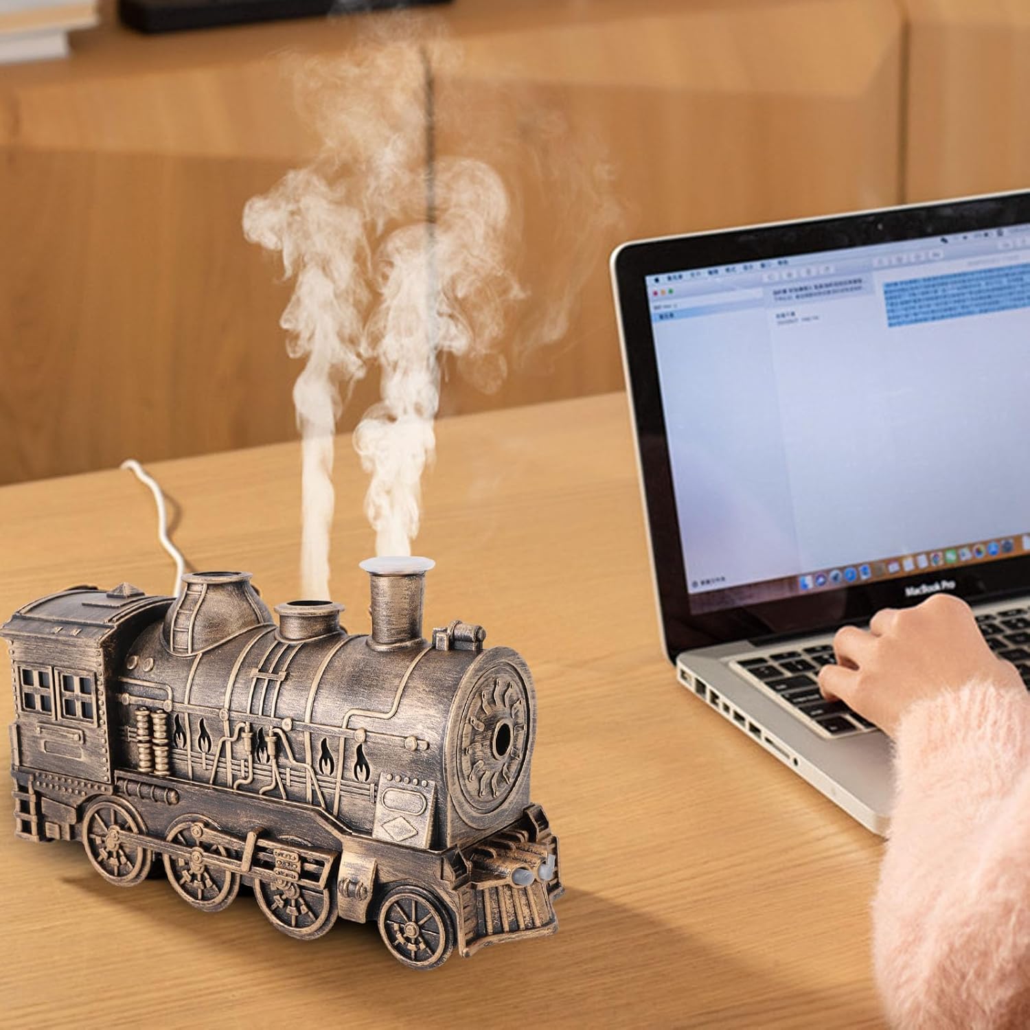 Train Shape Humidifier, Dual Mist Outlets 300ml Capacity Cool Mist Diffuser with 2/8 Hours Timer, for Bedroom Office Desktop