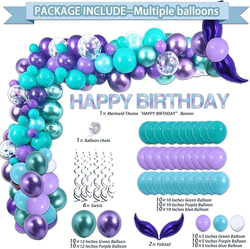 Miniatura 3 de Juego de 299 piezas de decoración de cumpleaños de sirena, juego de vajilla desechable con 25 invitados, telón de fondo, globo, pancarta, mantel,