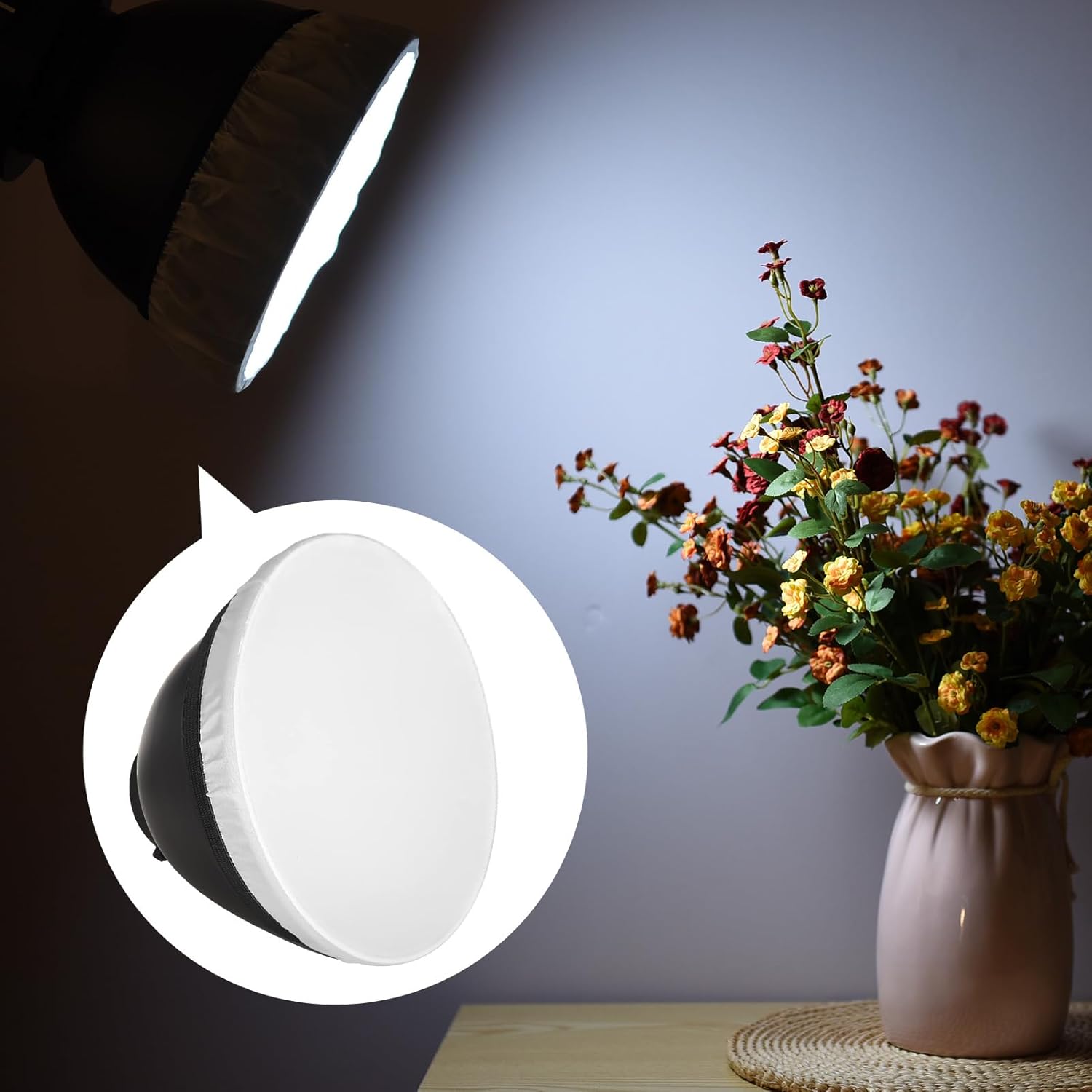 Andoer 9 Inch Reflector Diffuser Bowens Mount Photography Lamp Shape Dish with 60°Honeycomb Grid & White Soft Cloth for Studio Strobe Flash Light Speedlite