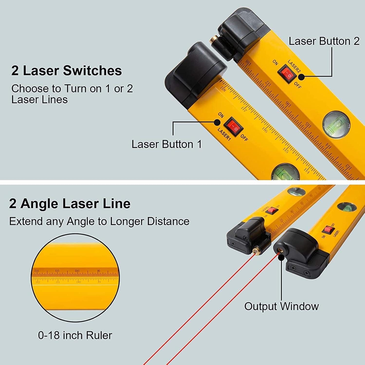 OLI Digital Angle Finder Protractor, 4-in-1 Aluminum 18 Inch Angle Finder Ruler with Horizontal/Vertical Bubbles & Laser Line