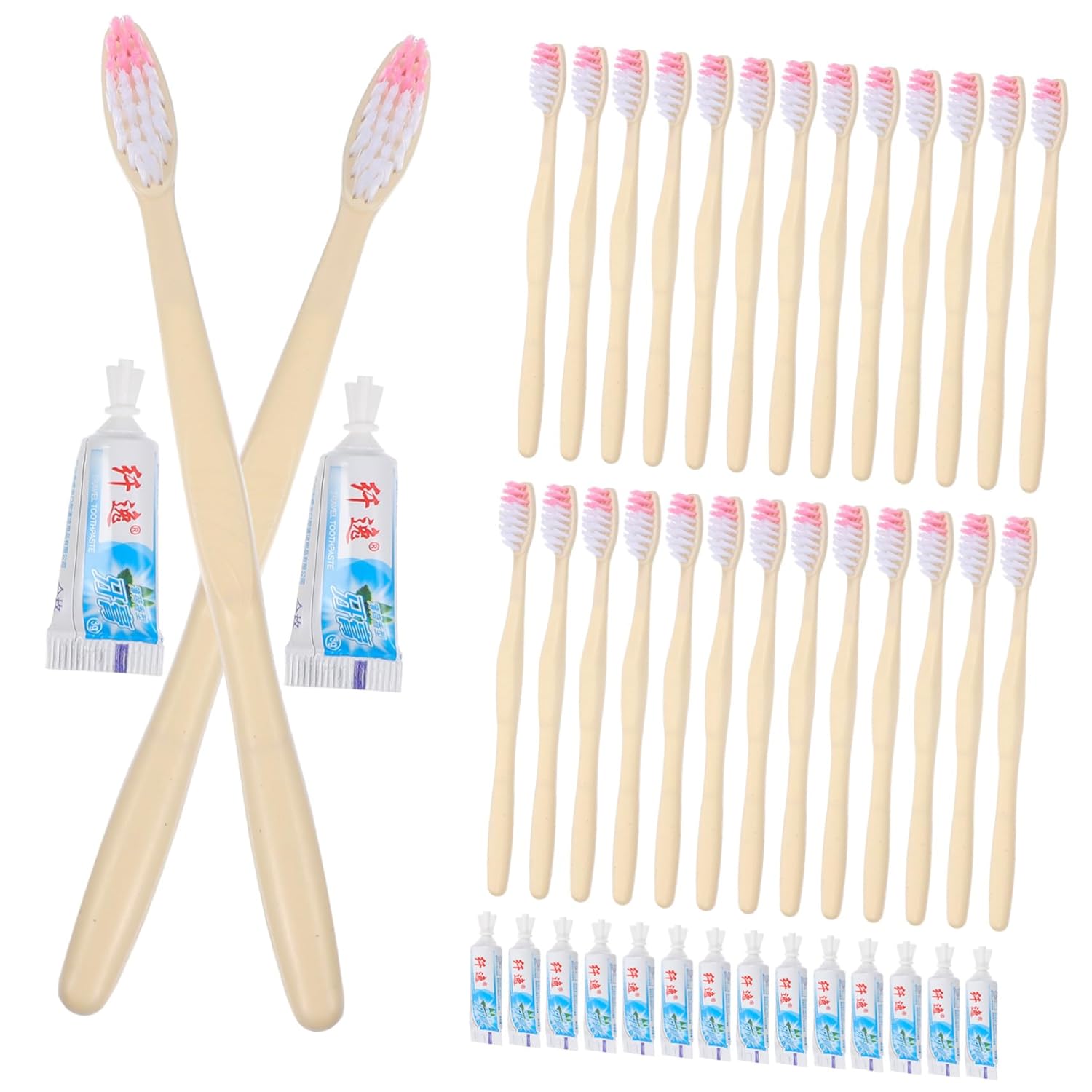 100pcs Manual Toothbrush Disposable Toothpaste for Travel Camping and Daily Use Random Style