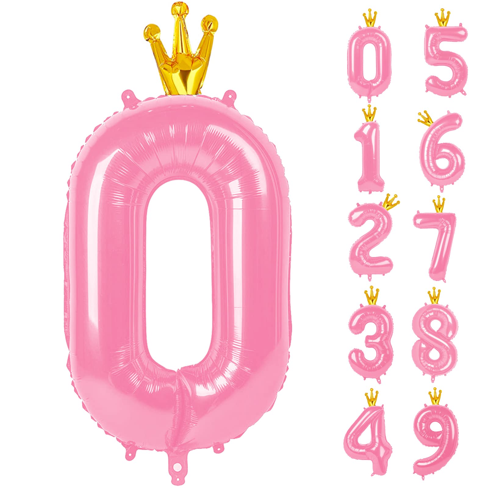 40 Inch Number Balloon 0-9(Zero-Nine) with Crown, Big Size Happy Birthday Balloon, Foil Helium Big Number Balloon for Birthday Party,Wedding,