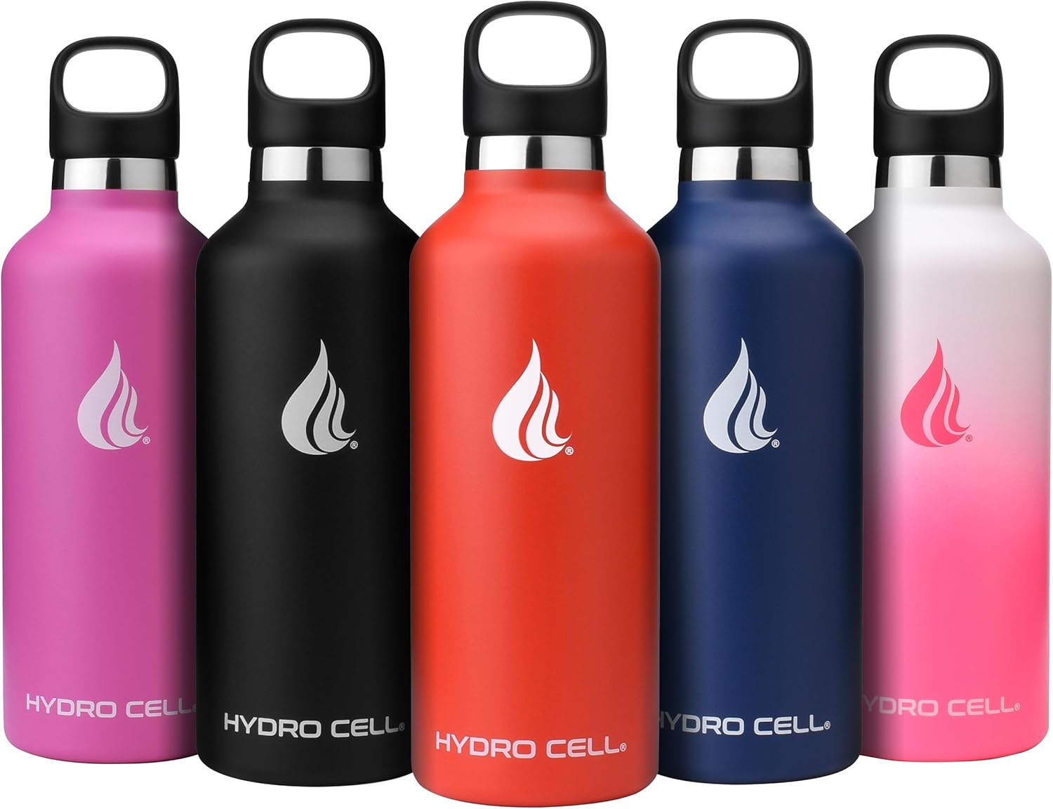 HYDRO CELL Stainless Steel Water Bottle with Straw & 2 Standard Mouth Lids (32oz 24oz 20oz 16oz) Keeps Liquids Hot or Cold w/Double Wall Vacuum Insulated Leak Proof Sport Design (Red 32oz)