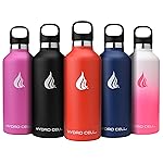 HYDRO CELL Stainless Steel Water Bottle with Straw & 2 Standard Mouth Lids (32oz 24oz 20oz 16oz) Keeps Liquids Hot or Cold w/Double Wall Vacuum Insulated Leak Proof Sport Design (Red 32oz)