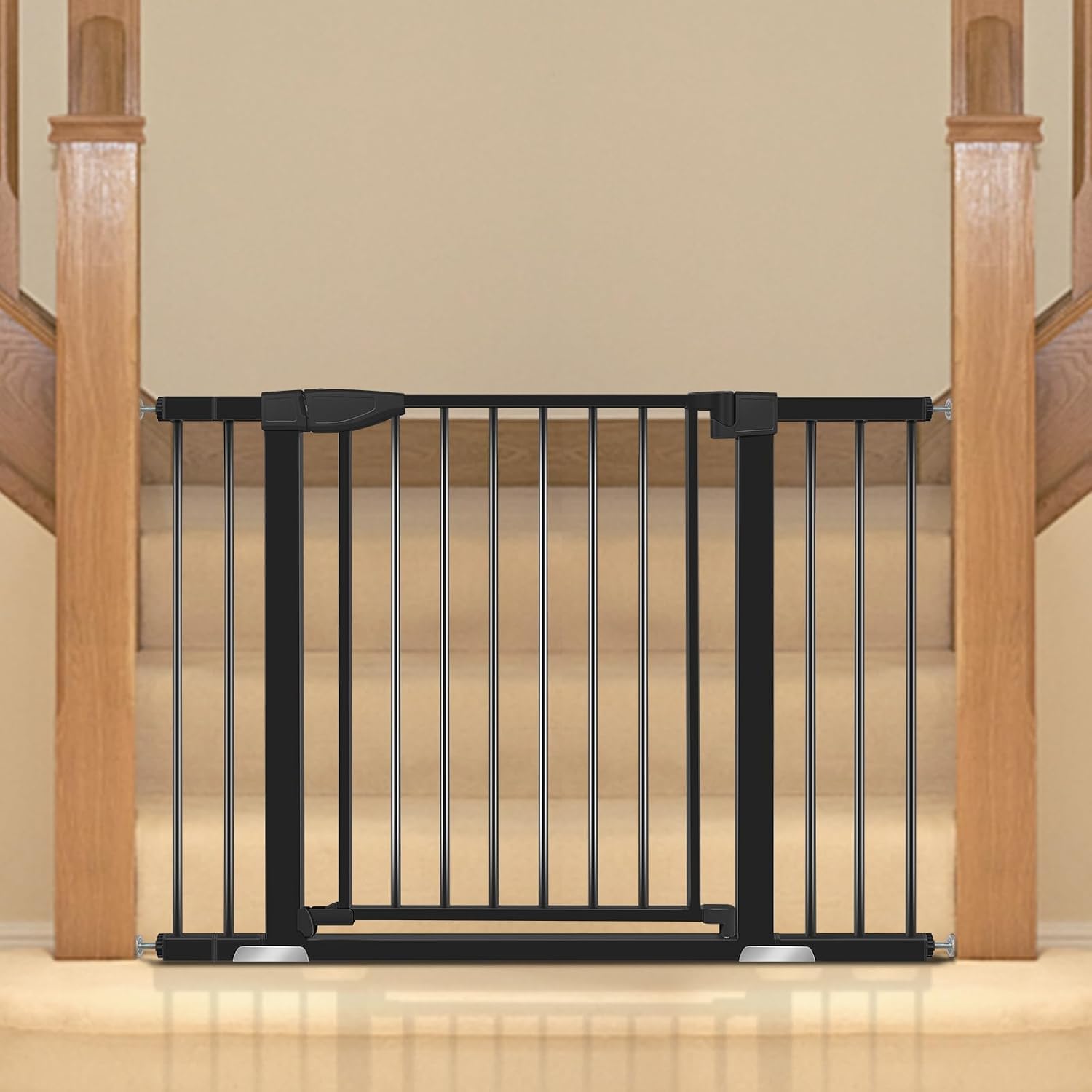 ALVOD Baby Gate for Stairs, 29.93''-46'' Wide Auto Close Indoor Dog Gates for Doorways, 30" Tall Easy Walk Through Baby Safety Gate Includes 2.75" 2.75" 8.25" Extensions