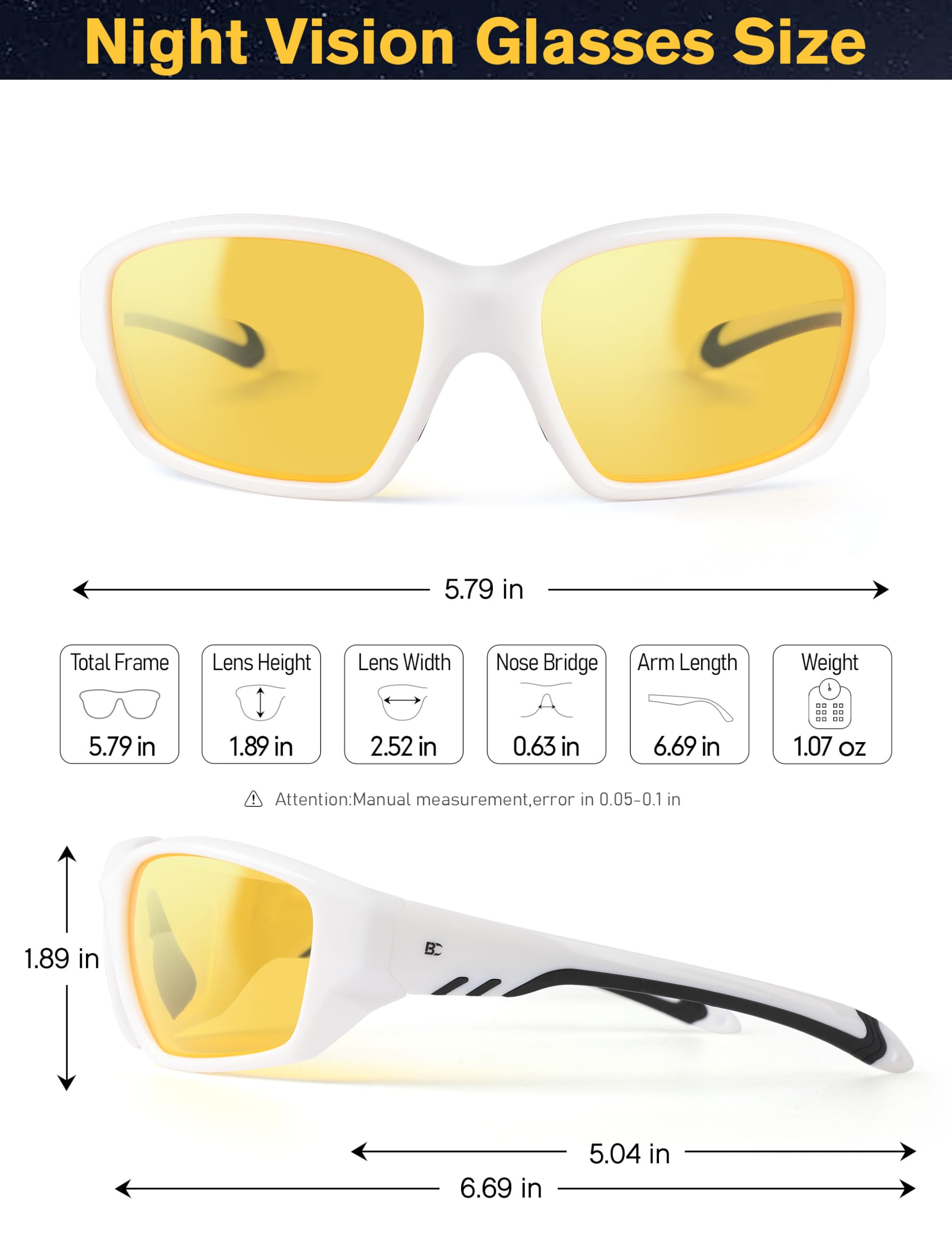Lunettes de conduite de nuit pour homme : lunettes de vision nocturne HD anti-reflets TR90 Lunettes de conduite teintées jaunes pour la course à pied
