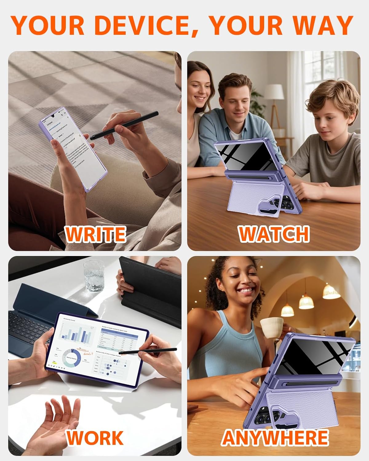 NINKI for Samsung Galaxy Z Fold 6 Case with S Pen Holder & Stylus & Hidden Kickstand, Magnetic Privacy Screen Protector Hinge Phone S-Pen Cover for Samsung Z Fold 6 Case with Slim S Pen Slot – Purple