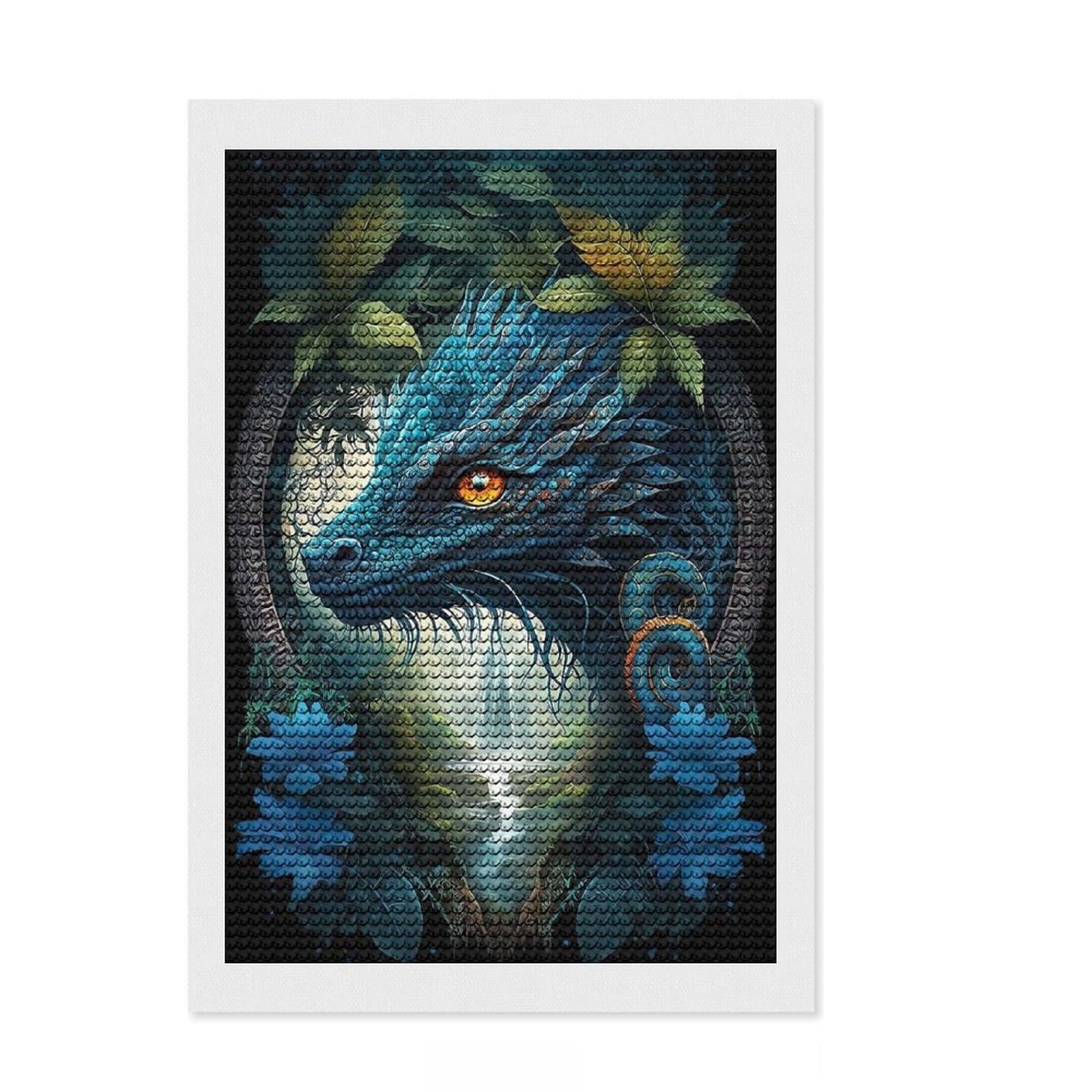 Junmoney Dragon in Mandala Jungle Full Drill Diamond Painting Kit 8"x12", for Teens, Boho Decor, Good for Quiet Evenings, Thoughtful Handmade Gift