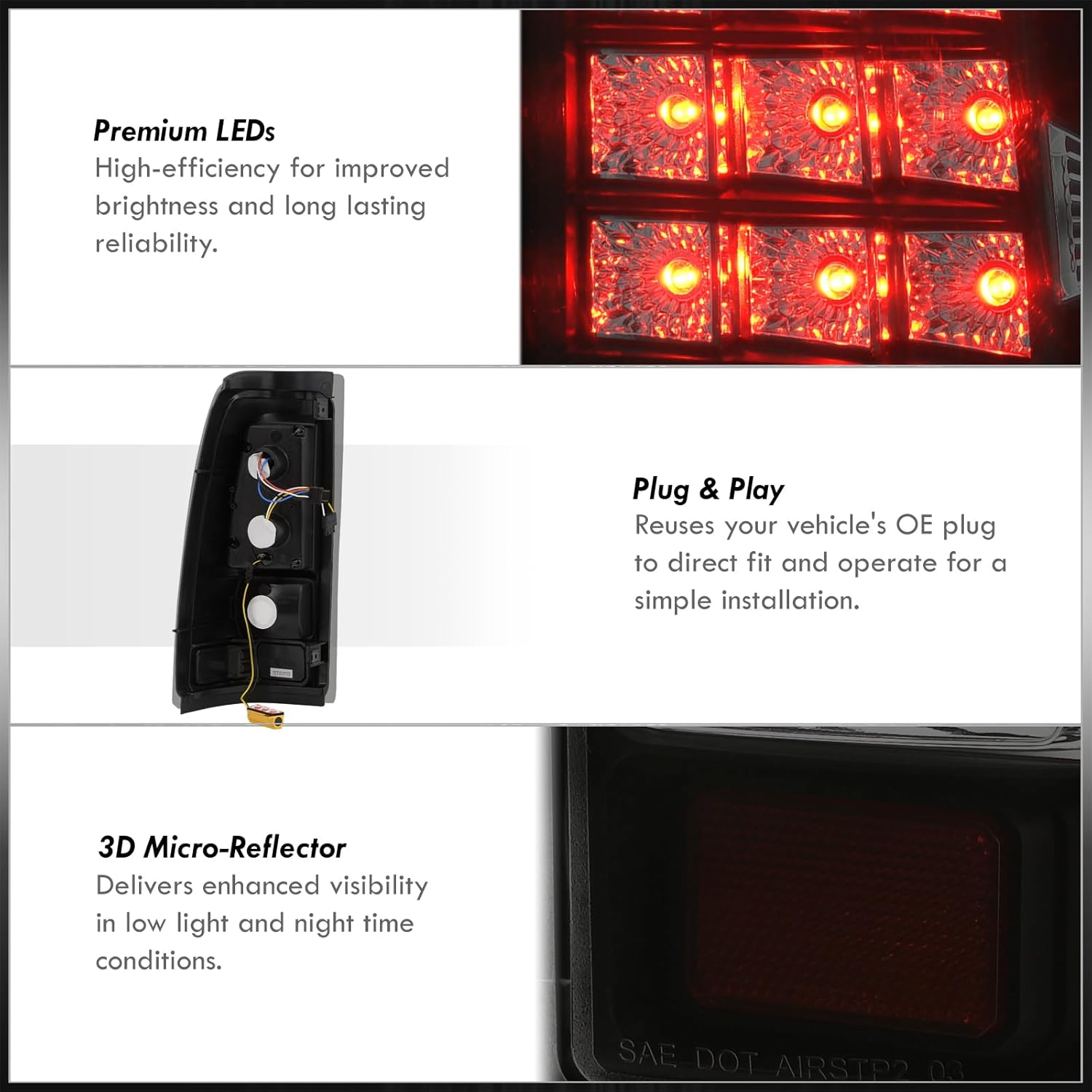 AJP Distributors New Generation LED Tail Lights Brake Stop Lamps Pair Compatible/Replacement For Silverado Sierra 1500 2500 3500 1999 2000 2001 2002 2003 2004 2005 2006 2007 99 00 01 02 03 04 05 06 07