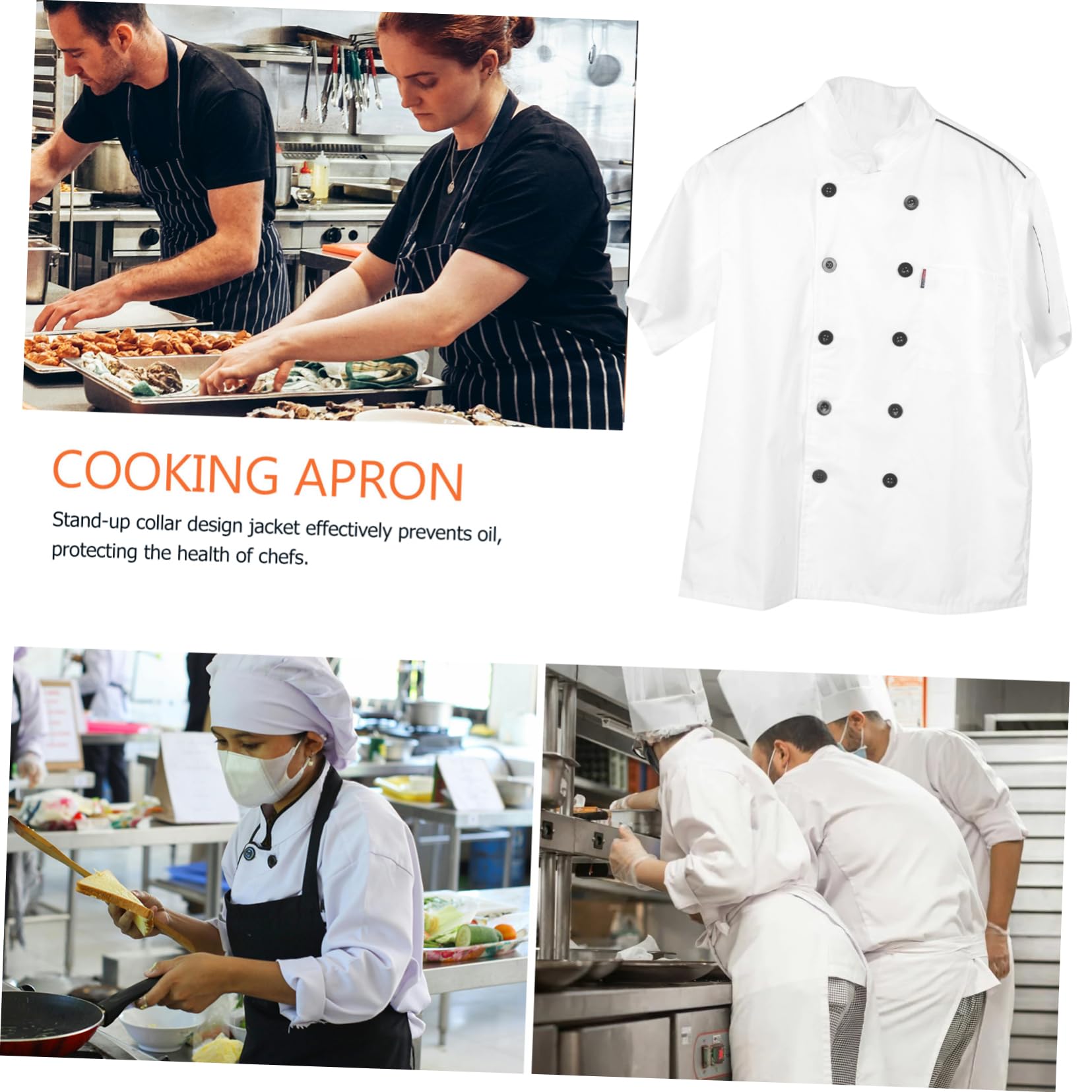 Ipetboom Chef Work Clothes Chef Coat Checkered Embroidered Cook Sleeve for Kitchen Short Unisex Shirt Men Adults Restaurant Has Chef Coats Chefs Coat Chef Clothes Polyester