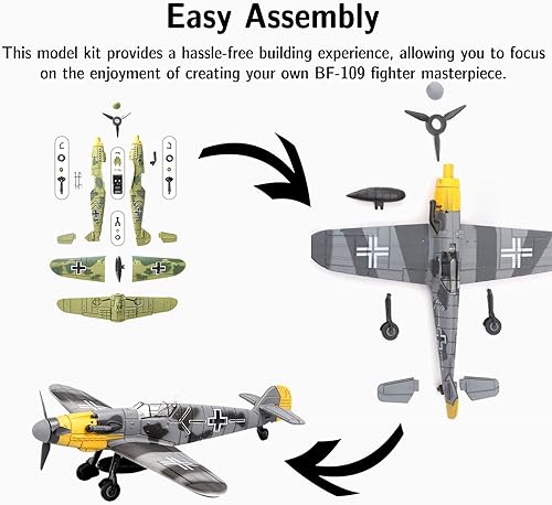 Miniatura 2 de SAMIQU Modelo BF-109, modelo de avión de combate de plástico 148 para entusiastas militares, Fighter of World War II BF-109 Model Building Aircraft