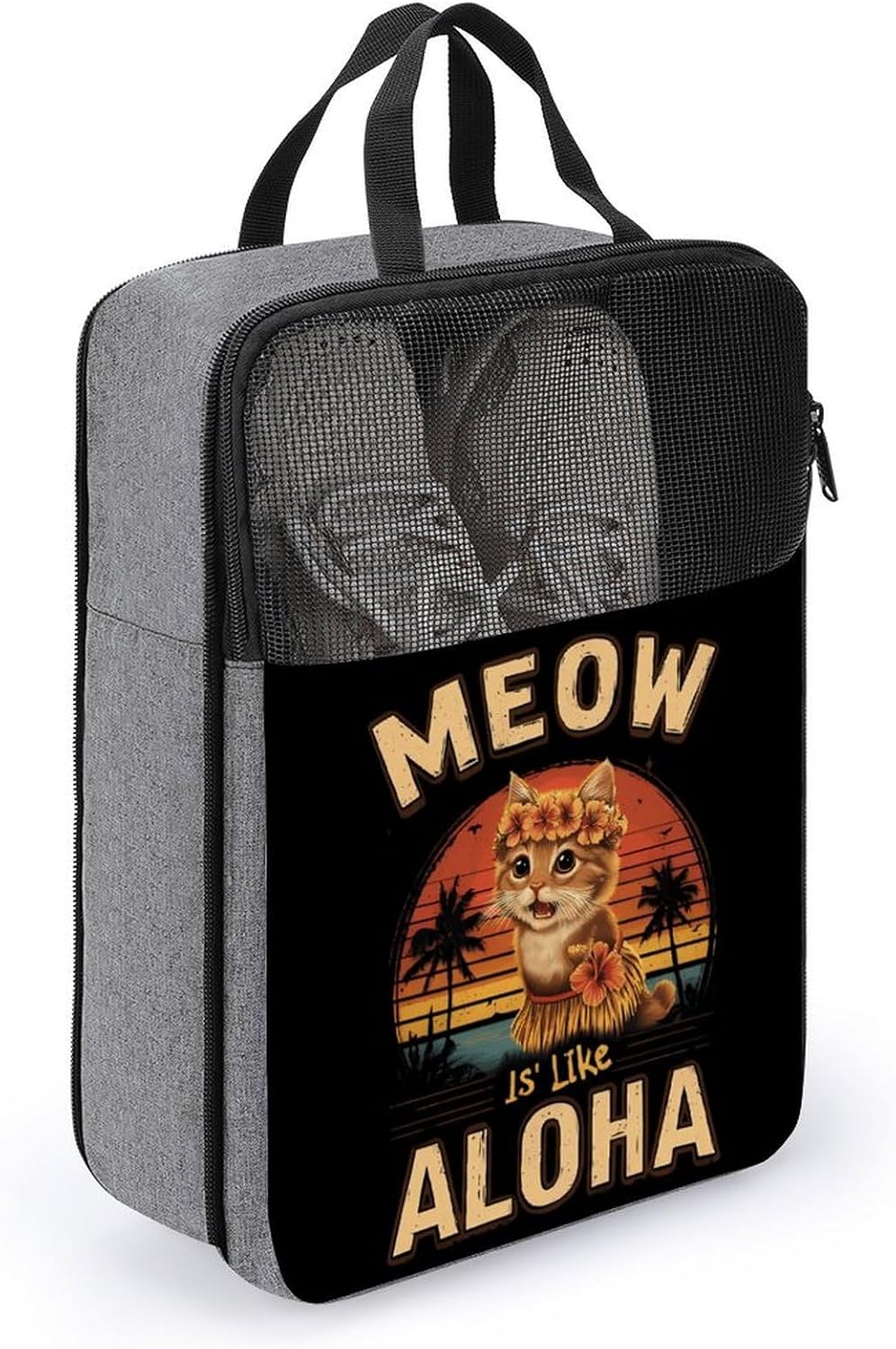 Hawaiian Dance Funny Cat Large Shoe Bags for Packing with Clear Window Storage Bag for Men Women Travel
