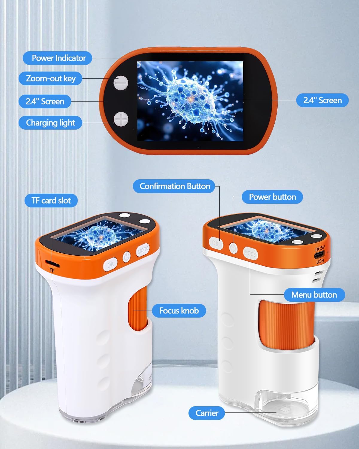 OZSTAR Microscope for Kids 1000x Magnification, 2.4-inch ScreenPocket Microscope with Photo and Video Recording (with Slide Kit) Portable Educational Gift