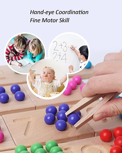 Miniatura 3 de Montessori - Juego de tablas de rastreo de números de madera, juguete para contar cuentas matemáticas para niños pequeños, aprendizaje preescolar a