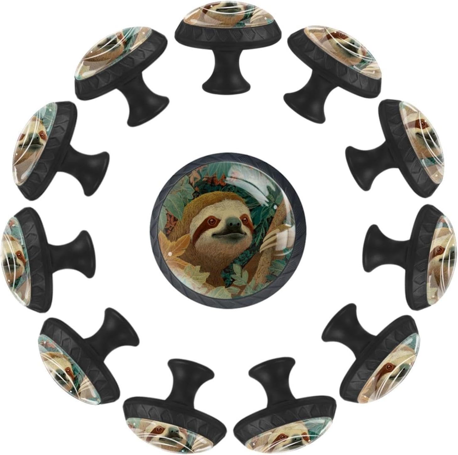 Black Base Skulls Flower (6) Decorative Cabinet Knobs, Crystal Glass Drawer Knobs with Screws for Kitchen Bathroom Dresser Wardrobe